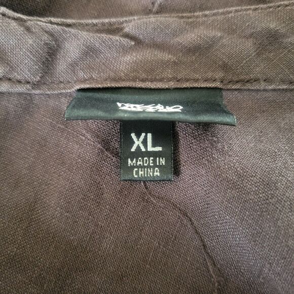 Sleeveless V-Neck Brown Ruffled Linen Dress ~ XL - Picture 6 of 7